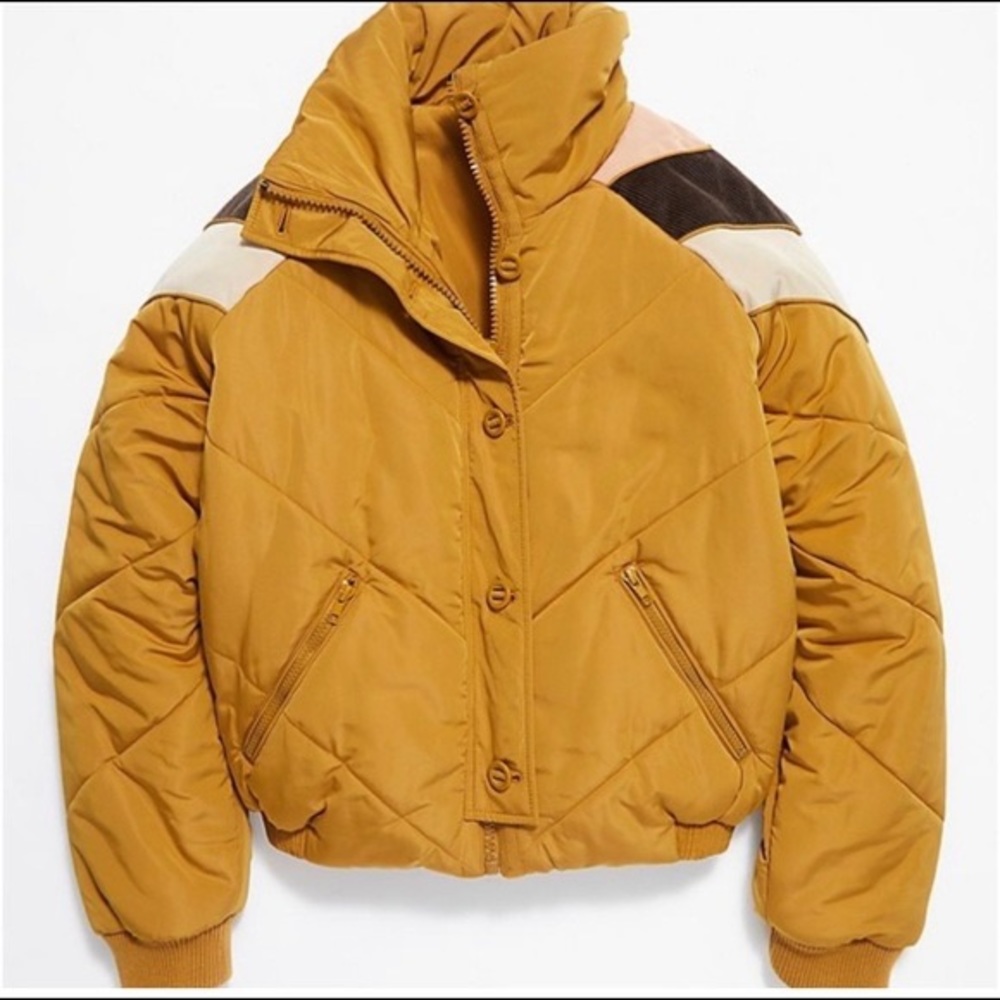 Free People Heidi Chevron Ski Puffer Jacket Yellow Gold NWT Women’s MEDIUM